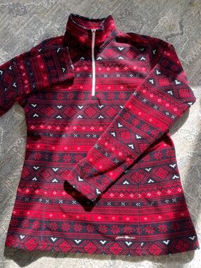Eddie Bauer Medium 1/4 Zip Up Sweater Fleece Christmas Fair Isle Snowflake